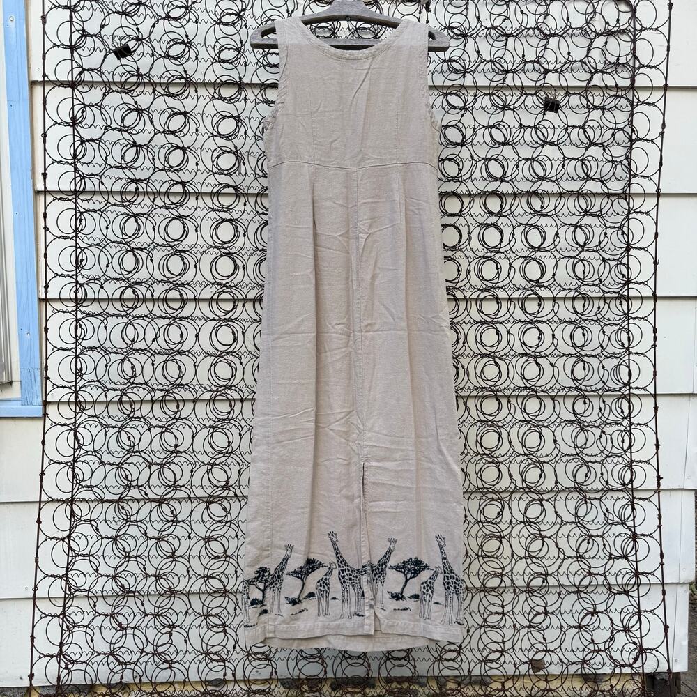 Vintage 90s Jaclyn Smith Giraffe Safari Africa Linen Blend Tank Dress Size SMALL - Picture 7 of 10